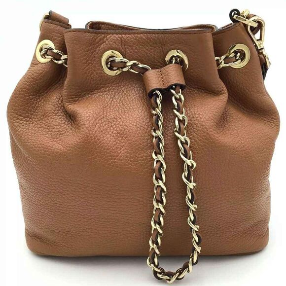 Michael Kors MK Frankie Drawstring Bucket Brown Convertible Leather Bag Purse - Picture 2 of 10